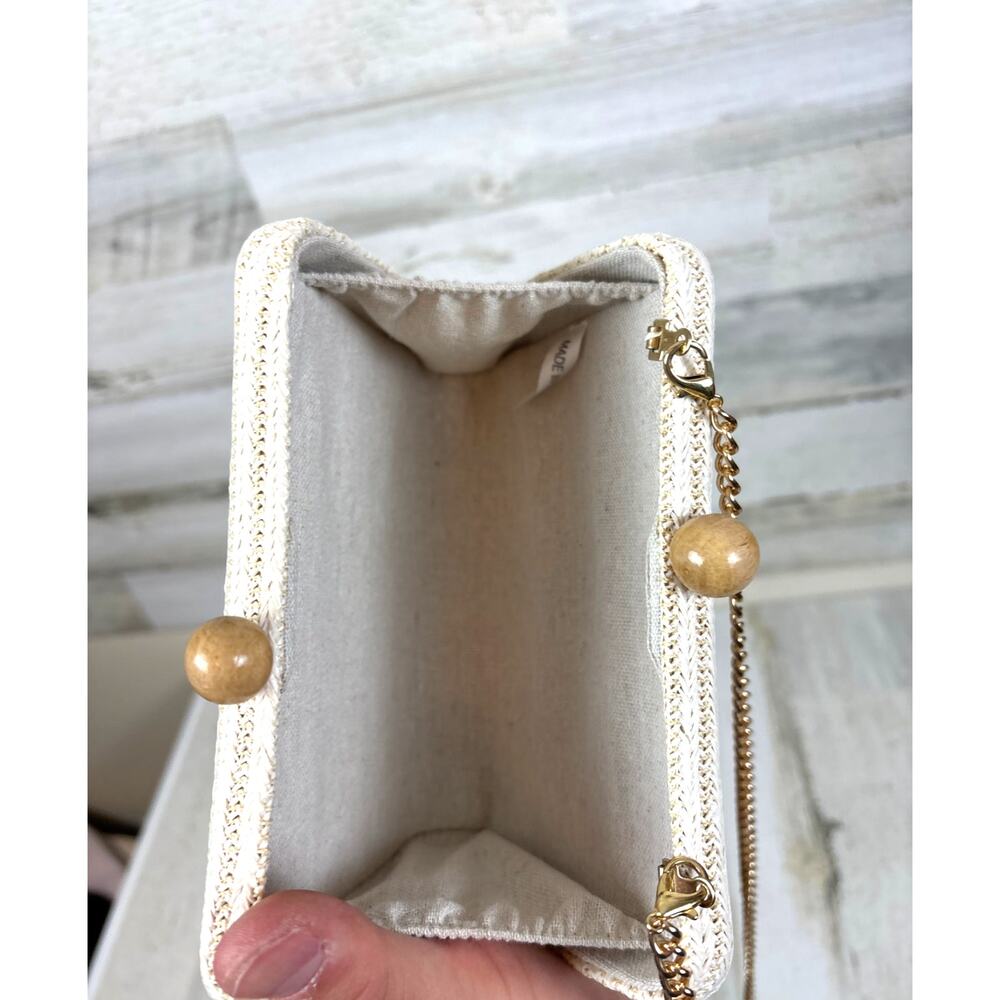 Haute Hippie Womens Cream Blue Embroidered Chain Crossbody Boho Bag Purse NEW - Picture 4 of 4